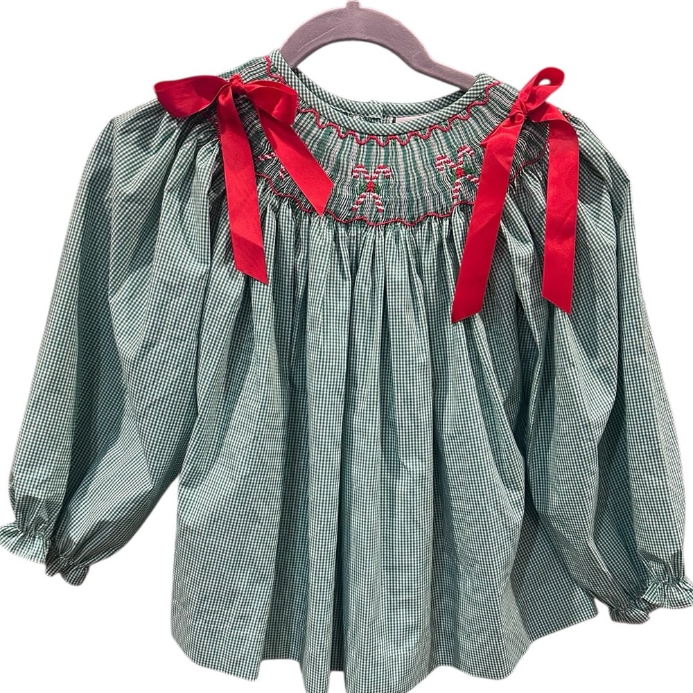 Stitchy Fish Girls Smocked Gingham Top Candy Cane Embroidery‎ Size 8